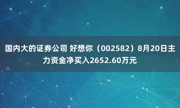国内大的证券公司 好想你（002582）8月20日主力资金净买入2652.60万元